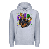 Heather Grey mardi gras hat dachshund puppy Premium Hoodie - RanaPortraitStore
