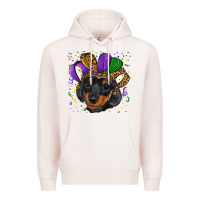 Pale Pink mardi gras hat dachshund puppy Premium Hoodie - RanaPortraitStore