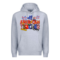 Heather Grey all american teacher Premium Hoodie - texasbilliewilder