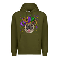 Army Green mardi gras hat pug Premium Hoodie - RanaPortraitStore