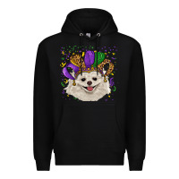 Black mardi gras hat white pomeranian Premium Hoodie - RanaPortraitStore
