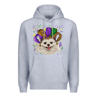 Heather Grey mardi gras hat white pomeranian Premium Hoodie - RanaPortraitStore