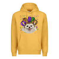 Mustard mardi gras hat white pomeranian Premium Hoodie - RanaPortraitStore