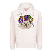 Pale Pink mardi gras hat white pomeranian Premium Hoodie - RanaPortraitStore
