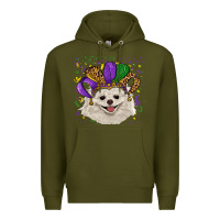 Army Green mardi gras hat white pomeranian Premium Hoodie - RanaPortraitStore