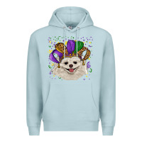 Blue Mist mardi gras hat white pomeranian Premium Hoodie - RanaPortraitStore