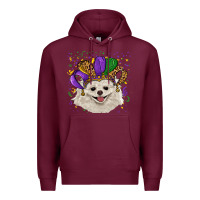 Burgundy mardi gras hat white pomeranian Premium Hoodie - RanaPortraitStore