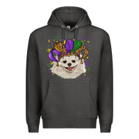 Mardi Gras Hat White Pomeranian Premium Hoodie | Teevron