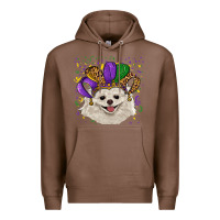 Chestnut mardi gras hat white pomeranian Premium Hoodie - RanaPortraitStore