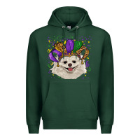 Sports Green mardi gras hat white pomeranian Premium Hoodie - RanaPortraitStore