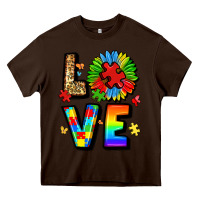 Chocolate Brown autism love Heavy Core Tee - LillyAllenDesigns
