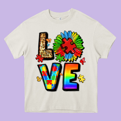 Autism Love Heavy Core Tee Designed By Lillyallendesigns