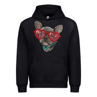 Black french bulldog with love glasses Urban Hoodie - RanaPortraitStore
