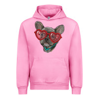 Fuchsia Pink french bulldog with love glasses Urban Hoodie - RanaPortraitStore