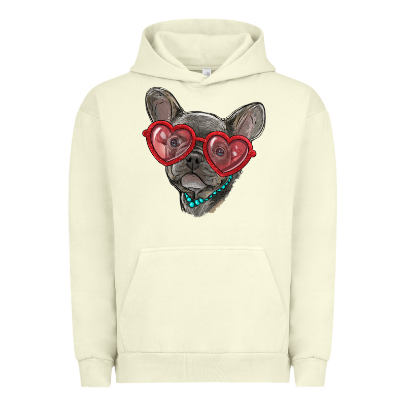 French Bulldog With Love Glasses Urban Hoodie by RanaPortraitStore | Teevron