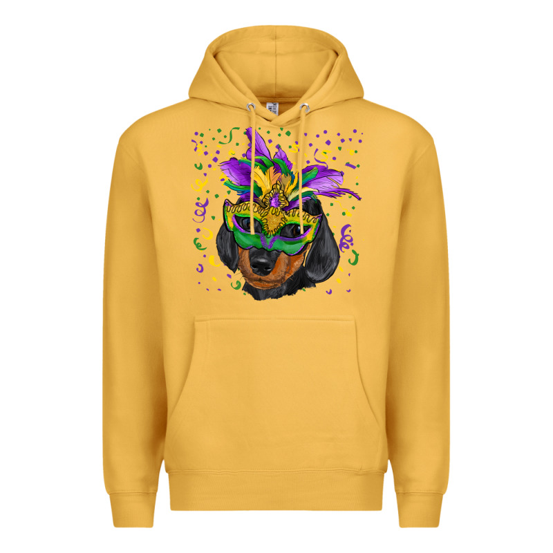 Mardi Gras Mask Dachshund Puppy Premium Hoodie by RanaPortraitStore | Teevron