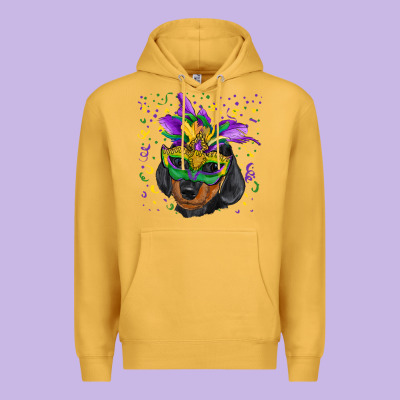 Mardi Gras Mask Dachshund Puppy Premium Hoodie Designed By Ranaportraitstore