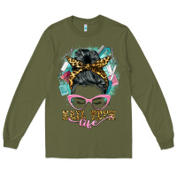 Army Green nail tech life messy bun Long Sleeve Tee - BarkalooDesign