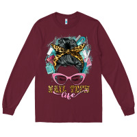 Burgundy nail tech life messy bun Long Sleeve Tee - BarkalooDesign