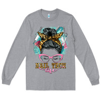 Heather Grey nail tech life messy bun Long Sleeve Tee - BarkalooDesign