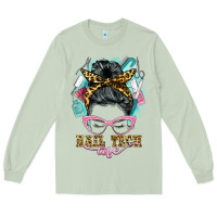 Matcha nail tech life messy bun Long Sleeve Tee - BarkalooDesign