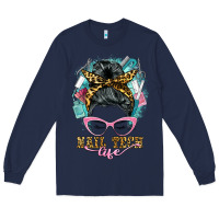 Navy nail tech life messy bun Long Sleeve Tee - BarkalooDesign