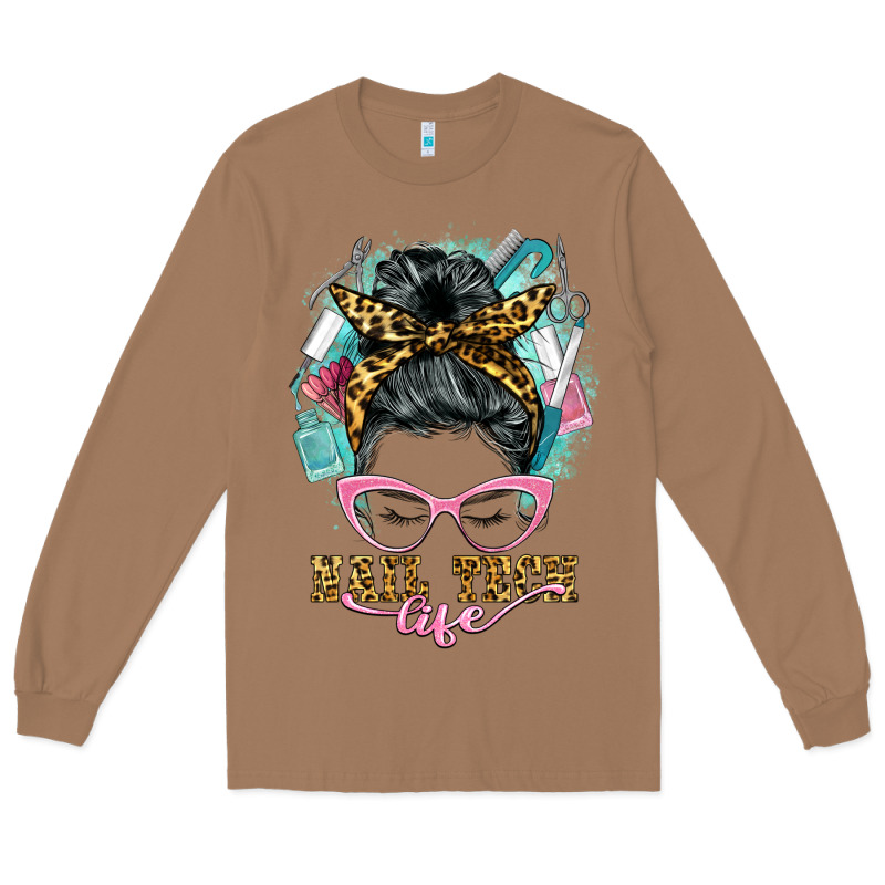 Nail Tech Life Messy Bun Long Sleeve Tee by BarkalooDesign | Teevron
