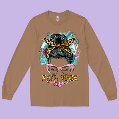 Nail Tech Life Messy Bun Long Sleeve Tee Designed By Barkaloodesign