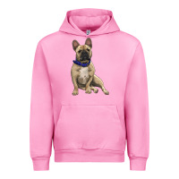 Fuchsia Pink French bulldog with royal blue Urban Hoodie - RanaPortraitStore