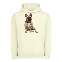 Pigment Pistachio French bulldog with royal blue Urban Hoodie - RanaPortraitStore