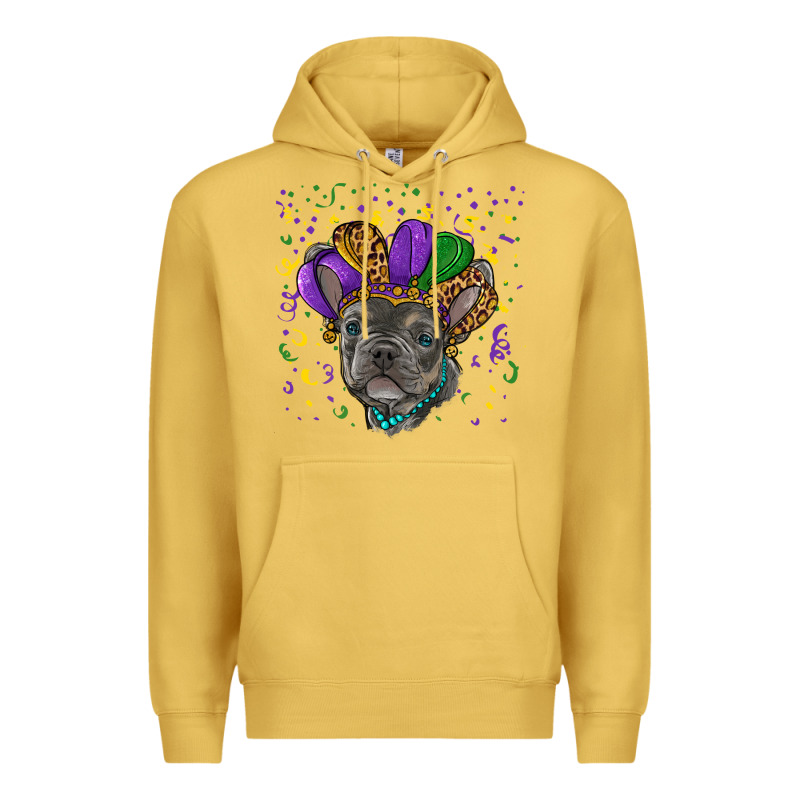 Mardi Gras French Bulldog Premium Hoodie by RanaPortraitStore | Teevron