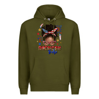 Army Green American babe afro messy bun Premium Hoodie - texasbilliewilder