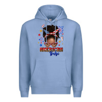 Colony Blue American babe afro messy bun Premium Hoodie - texasbilliewilder