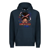 Navy American babe afro messy bun Premium Hoodie - texasbilliewilder