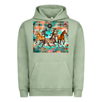 Pigment Oil Green western running horses Urban Hoodie - Zillion Design Studio