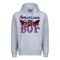 Heather Grey American boy with cowboy Premium Hoodie - texasbilliewilder