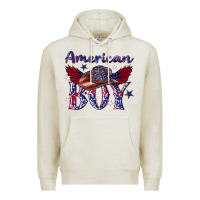 Oatmeal Heather American boy with cowboy Premium Hoodie - texasbilliewilder