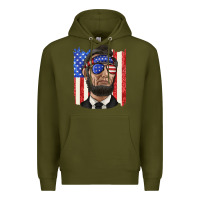 Army Green American flag with lincoln Premium Hoodie - texasbilliewilder