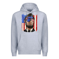 Heather Grey American flag with lincoln Premium Hoodie - texasbilliewilder