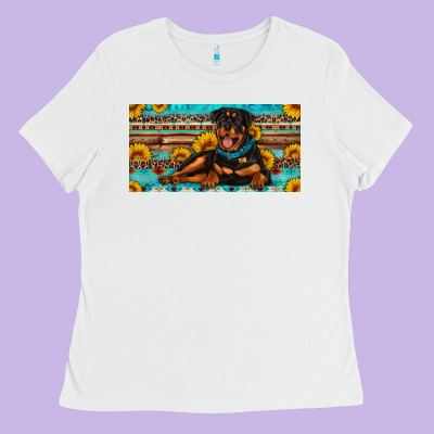 Rottweiler With Sunflowers License Plate Ladies Tee Designed By Artiststas