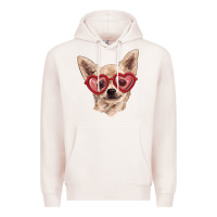 Pale Pink chihuahua dog with love glasses Premium Hoodie - RanaPortraitStore