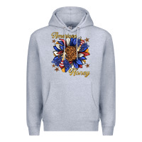 Heather Grey American honey with bee Premium Hoodie - texasbilliewilder