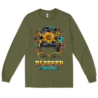 Army Green blessed mama messy bun Long Sleeve Tee - BarkalooDesign