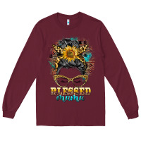 Burgundy blessed mama messy bun Long Sleeve Tee - BarkalooDesign