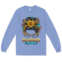 Colony Blue blessed mama messy bun Long Sleeve Tee - BarkalooDesign