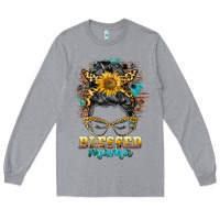 Heather Grey blessed mama messy bun Long Sleeve Tee - BarkalooDesign
