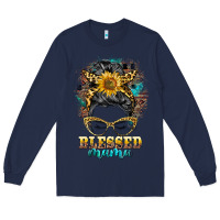 Navy blessed mama messy bun Long Sleeve Tee - BarkalooDesign