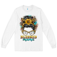 White blessed mama messy bun Long Sleeve Tee - BarkalooDesign
