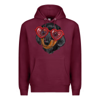 Burgundy dachshund with love glasses Premium Hoodie - RanaPortraitStore