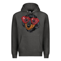 Charcoal Heather dachshund with love glasses Premium Hoodie - RanaPortraitStore